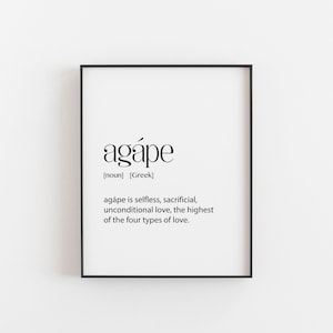 Agape Definition Print - Greek Wall Art, Digital Download - Minimalist Design, Inspirational Home Decor, Religious Gift