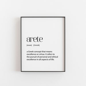 Griechische Kunst, Arete Definition, griechisches Poster, griechische Wandkunst, griechisches Haus, griechische Dekoration, Griechenland Wohnkultur, Griechenland, Griechenland Druck, A2