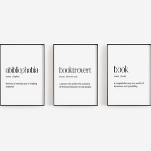 Cadeau boekenliefhebber - Set van 3 kunst aan de muur - Cadeaus voor boekenliefhebber voor vrouwen en mannen - studeerkamerkunst - grappige kunst aan de muur bibliotheek -