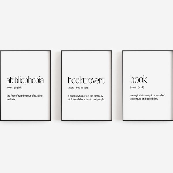 Book Lover Gift - Set of 3 Wall Art - Book lover gifts for women and men - study room art - funny Library wall art -