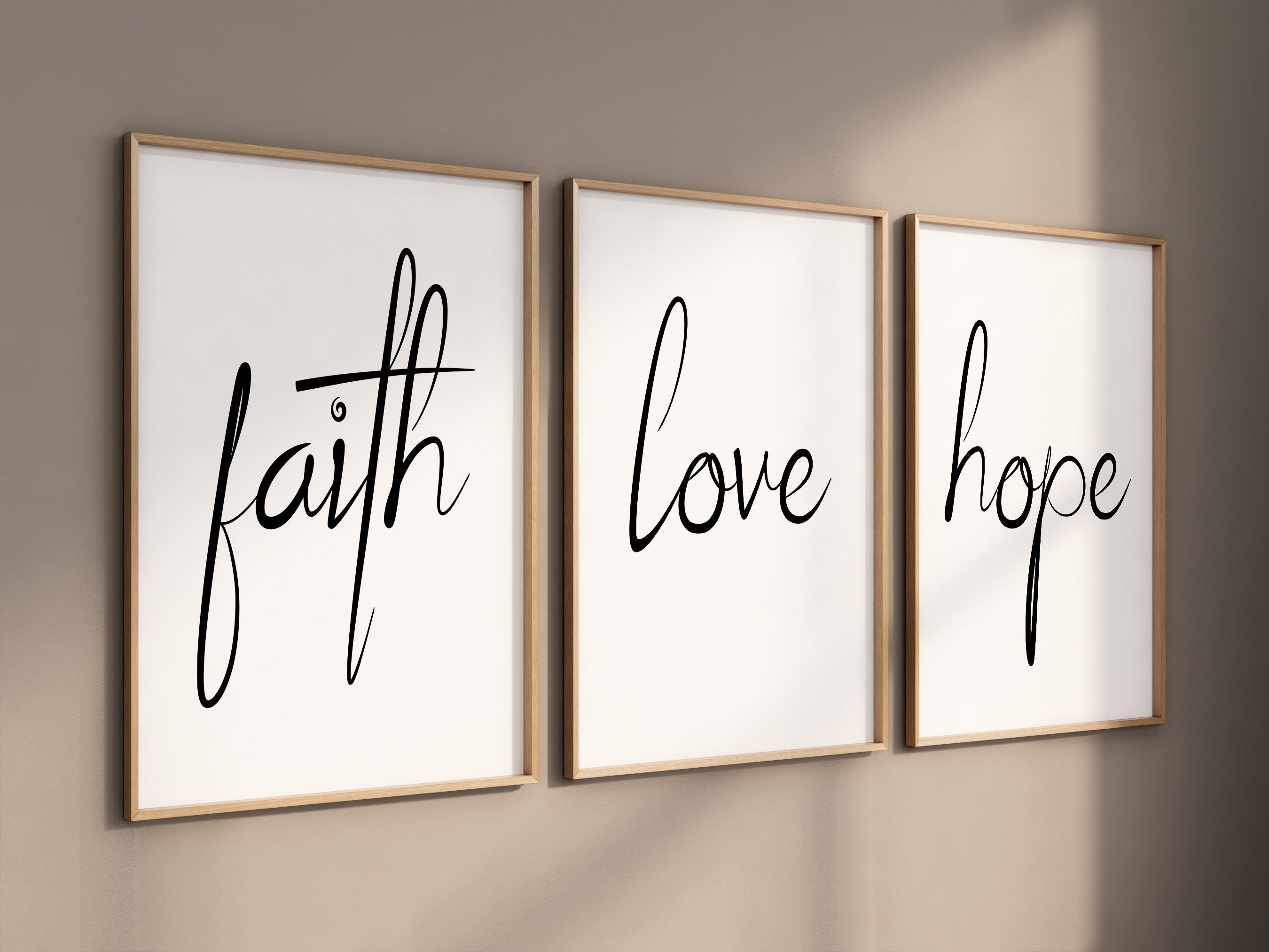 Beautiful Set of 3 Wall Art Prints - Faith, Love, and Hope - Uplifting and Inspirational Home Decor for Living Room, Bedroom, or Office