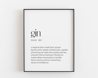 Gin Definition Print - Funny Alcohol Wall Art, Cocktail Lover Gift, Vintage Bar Decor, Witty Dictionary Poster for Home or Pub, Bar Art