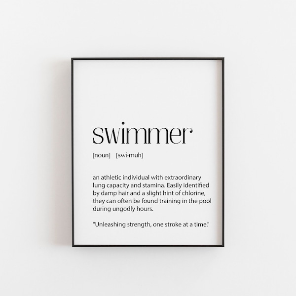 Swimming Print, Definition Print, Swimmer Gift. Wall Art for Swimmers, Swimming Poster, DictionaryPrintStore, Triathlete Gifts, Swim Print