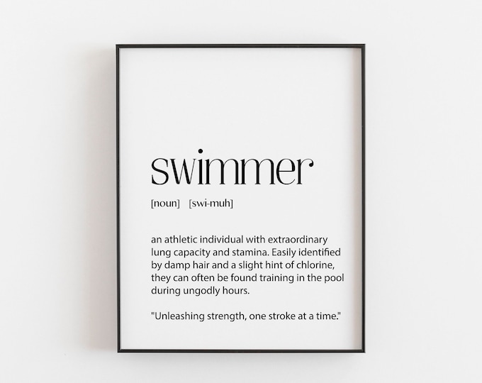 Swimming Print, Definition Print, Swimmer Gift. Wall Art for Swimmers, Swimming Poster, DictionaryPrintStore, Triathlete Gifts, Swim Print