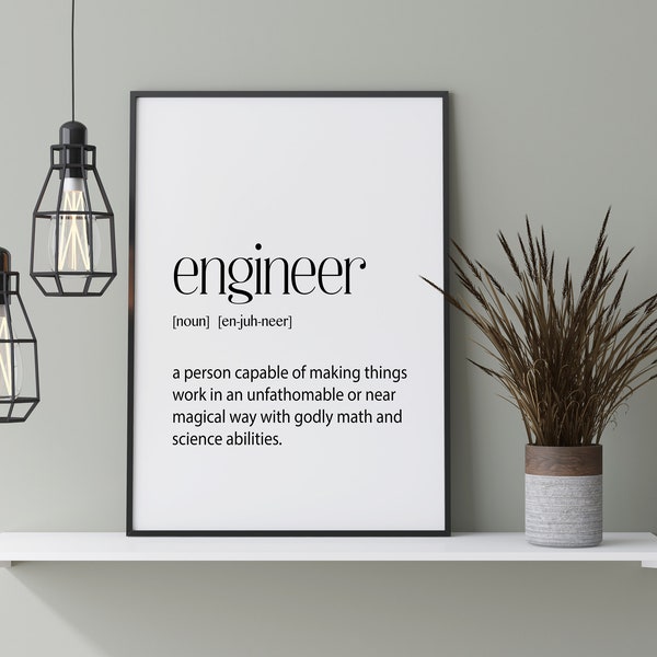 Engineer wall art, engineer gifts, mechanical engineer gifts, engineer definition print, engineer wall printable, engineer funny gifts
