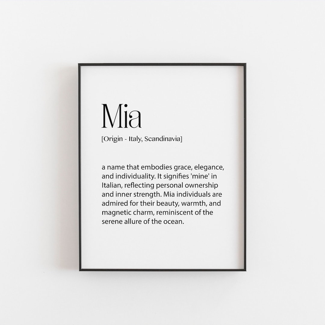 Mia Name Meaning Print Baby Shower Keepsake, Personalized Nursery Decor, Mia Name Origin