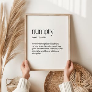 Numpty Schotse definitieprint | Grappige Schotse jargonkunst aan de muur | Schotland cadeau | Schotse humorposter | Woordenboek afdrukken | Unieke woorden