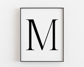 Minimalist Capital Letter M Art Print - A6 - A3 Size, Black and White, Perfect for Weddings and Kids Room Decor - Gold Foil Optional