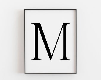 Minimalist Capital Letter M Art Print - A6 - A3 Size, Black and White, Perfect for Weddings and Kids Room Decor - Gold Foil Optional