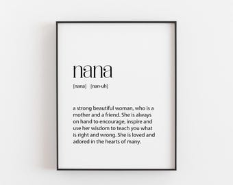 Nana Definition Print – Väggkonstposter med mormor | Gåva till mormor | Typografisk familjedekoration | Födelsedags- eller mors dagstryck | Mormors present