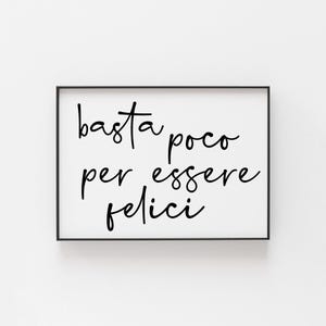 Basta Poco Druck - Italienisches Glück Zitat, minimalistische Wandkunst, fröhliches Wohndekor, Geschenk für Italienliebhaber & einfache Lebensuchende, Café Wand