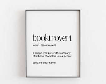 Personalized Booktrovert Definition Print - Customized Introverted Reader Gift for Bookworms and Bibliophiles, Book Lovers Gift - Library