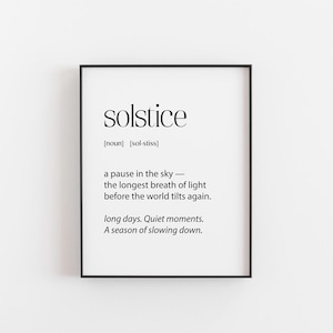 Solstice Definition Print - Poetisk, fridfull, ljusfylld, sommarväggkonst, naturälskare, medveten heminredning, citat om årets längsta dag