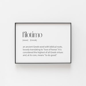 Greek Art, Filotimo Definition, Greek Poster, Greek Wall Art, Greek Themed Home, Greek Decor, Greece Home Decor, Greek Hello Print, Greek