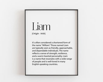 Liam Name Meaning Print Name Print Wall Art Minimalist -  Portugal