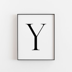 Litera Y – Nowoczesny minimalistyczny monogram ścienny, plakat z czarno-białą typografią, dekoracja ścienna do biura, sypialni lub galerii – Boss Gift