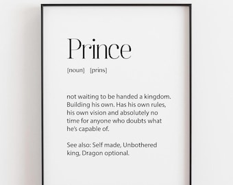 Prince Definition Print, Funny Gift for Him, Empowering Man Gift, Boy Room Wall Art, Birthday Gift for Him