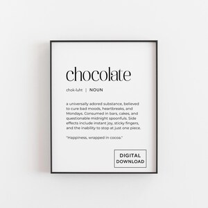 Chocolate Definition Print – Funny Kitchen Wall Art, Food Lover Gift, Minimalist Typography Poster, Digital Download Printable, Instant Gift