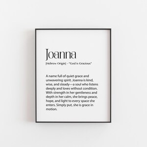 Joanna Name Bedeutung Print - Gott ist gnädig Wand Kunst - Baby Party Geschenk - Spiritueller Name Poster - Anmutiges & starkes Dekor - Kinderzimmer oder Zuhause