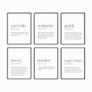 Set of 6 Skiing Prints Definitions - Winter Sports Terminology - Ski Lingo Prints - Skiing Gift - Ski Decor - Snow Sports Wall Art - Skier