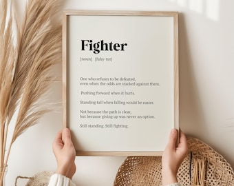 Fighter Definition Print, Strength Gift for Her, Survivor Wall Art, Cancer Support Gift, Encouragement Gift, Birthday Gift for Her