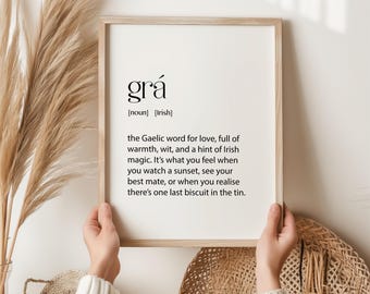 Grá Definition Print – Irish Love Wall Art | Gaelic Language Decor | Unframed Print Gift | Irish Culture Home Decor | Romantic Art | Romance