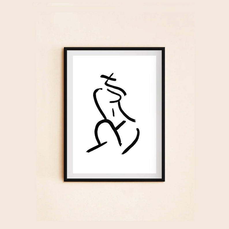 Abstract Art Print. Black /& White Minimalist Female Body Lines