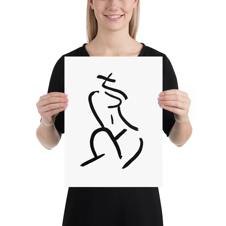 Abstract Art Print. Black /& White Minimalist Female Body Lines