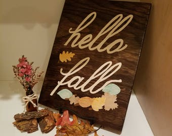 SIGNS=WOOD | 'Hello Fall With Leaves' | A Folk-Art Sign - Reclaimed Wood