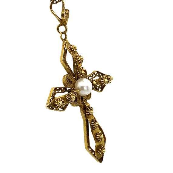 GOLD CROSS & GENUINE COTTON PEARL NECKLACE