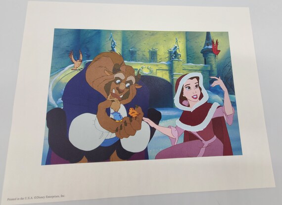 Vintage Disney's Beauty and the Beast Lithograph With Frame and