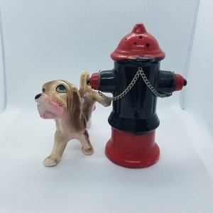 Vintage Kitsch Dog Peeing on Fire Hydrant Salt & Pepper Set - Made in Japan