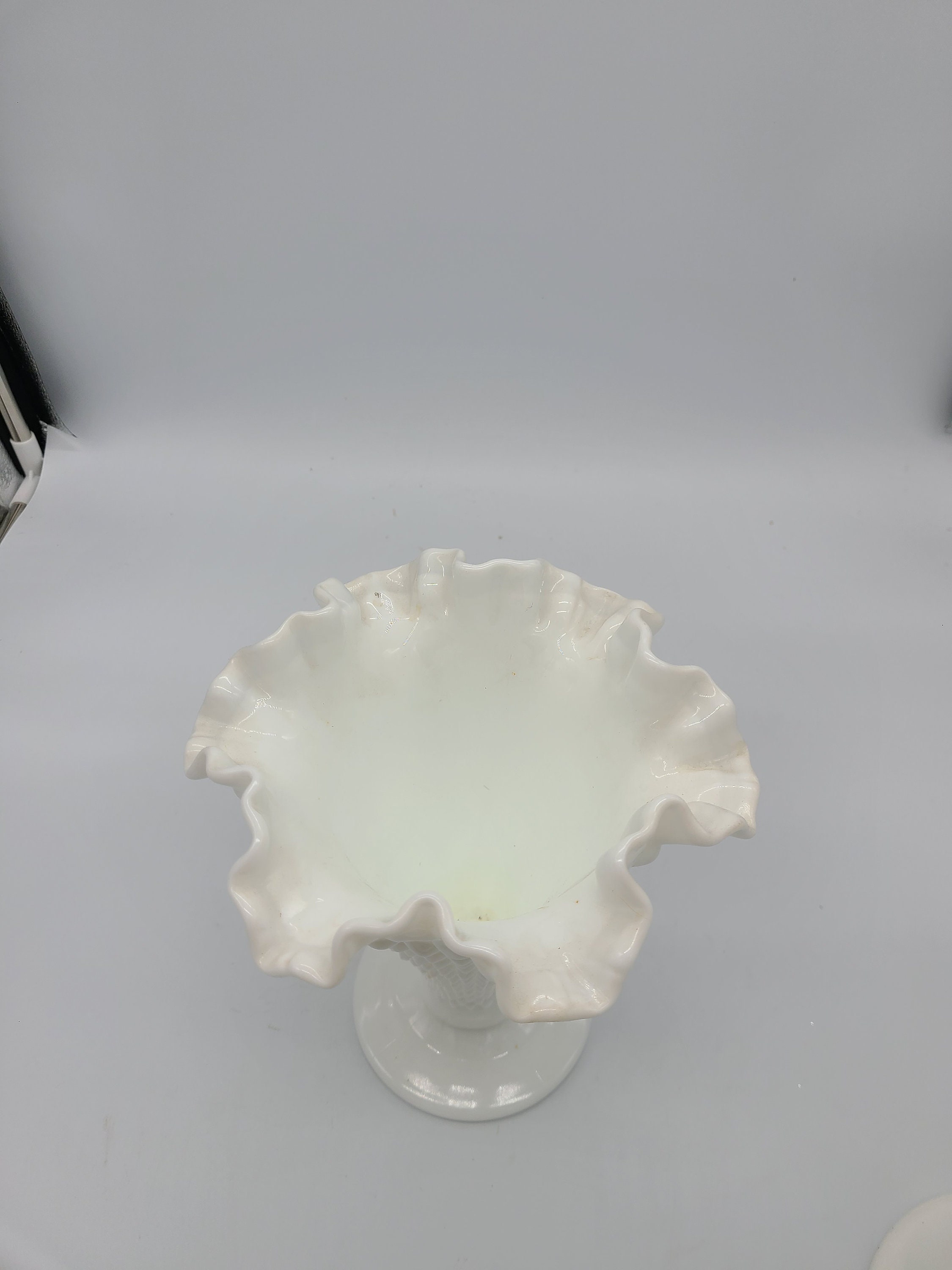 Vintage Fenton Hobnob Ruffle Milk Glass Vase. Vintage Milk Etsy