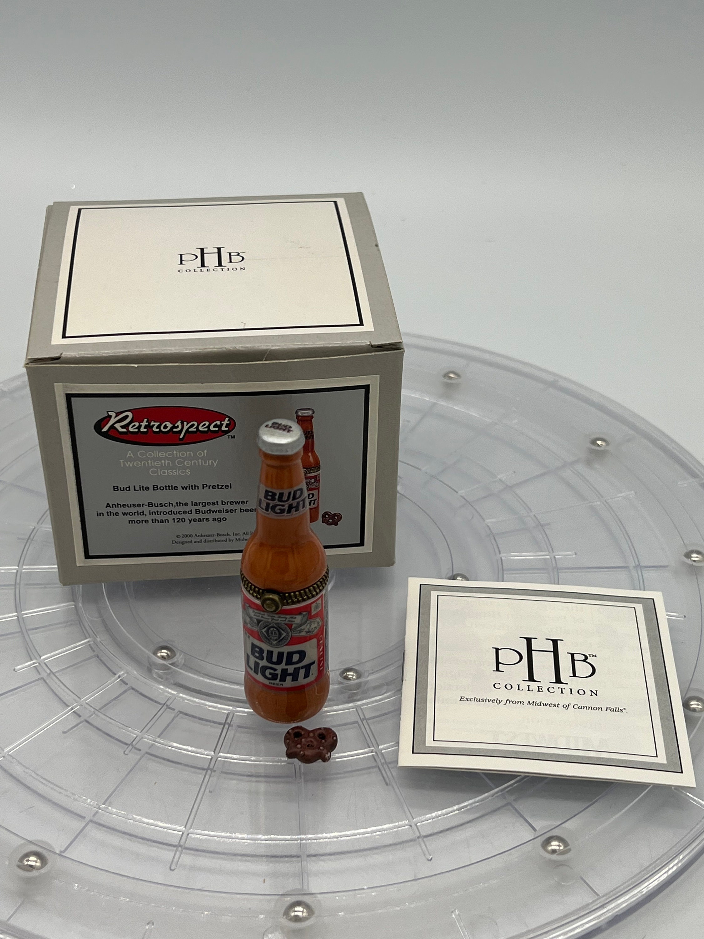 Bud Lite Beer Bottle Porcelain Trinket Box With Pretzel - PHB 2000