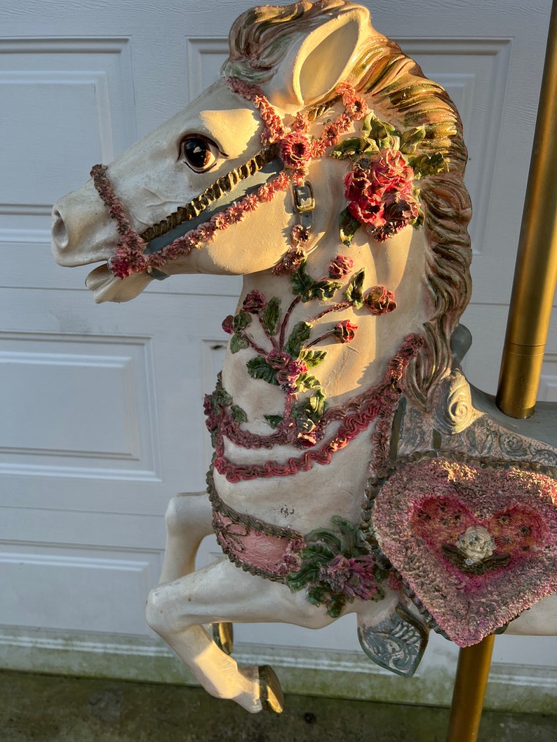 Antique Life Size Beautiful Hand Painted Carousel Horse With Ornate Carousel Tent Style Top image 5
