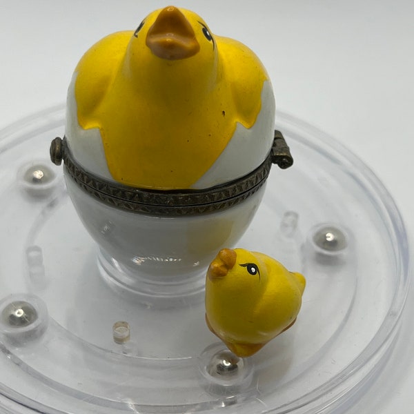 Chick in Egg Porcelain Hinged Box with Chick Trinket Box.