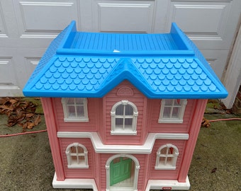1990’s Classic Little Tikes Pink with Blue Roof Barbie Doll Size Dollhouse.