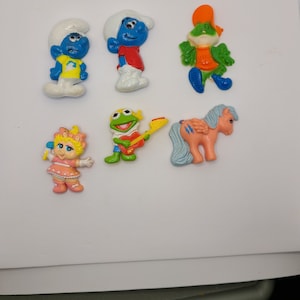 Vintage Muppet Babies, Smurfs, Dig&#39;em Frog and One My Little Pony Refrigerator Magnets. SoldSeparately!.
