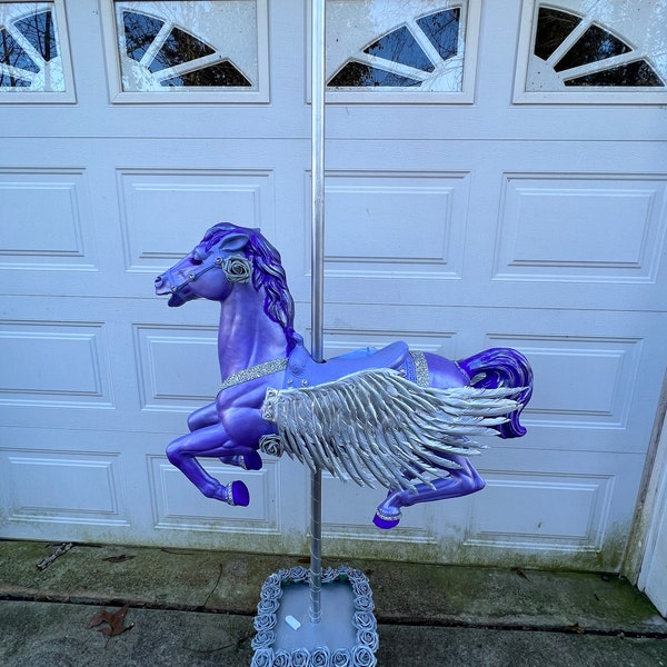 Pegasus Carousel Horse Purple With Silver Wings! Photo Prop! Party Decoration! Wedding, Baby Shower, Cos Play, Halloween, or for fun!