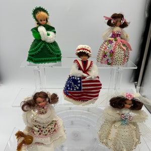 1960’s Handmade Sequin, Bead and Felt Dolls. Wintertime Wendy, Flower Dress, Betty Ross, Playmates and Bride  Dolls. Sold Separately!