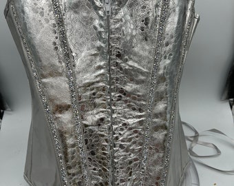 Custom Silver Bustier Corset With Diamond Rhinestone Embellishments Etsy UK