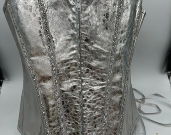 Custom Silver Bustier Corset With Diamond Rhinestone Embellishments