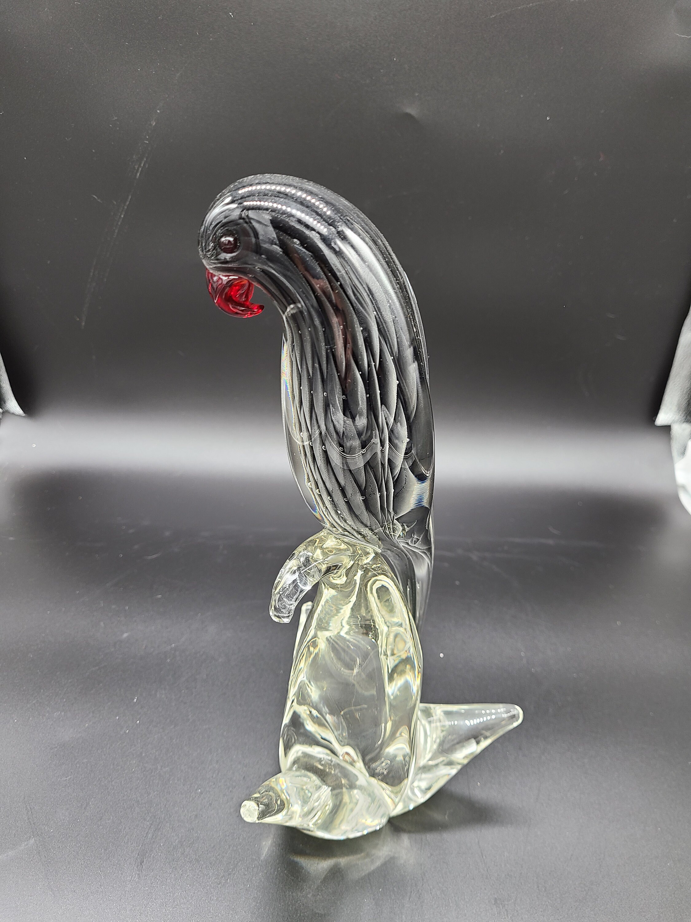 ヴィンテージグレーガラスオウムの置物：鳥の彫刻、11.25インチ - Etsy