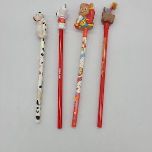 Various Vintage Pencils and Toppers Snoopy, Alvin, 101 Dalmations and Fidel. Sold Separately!