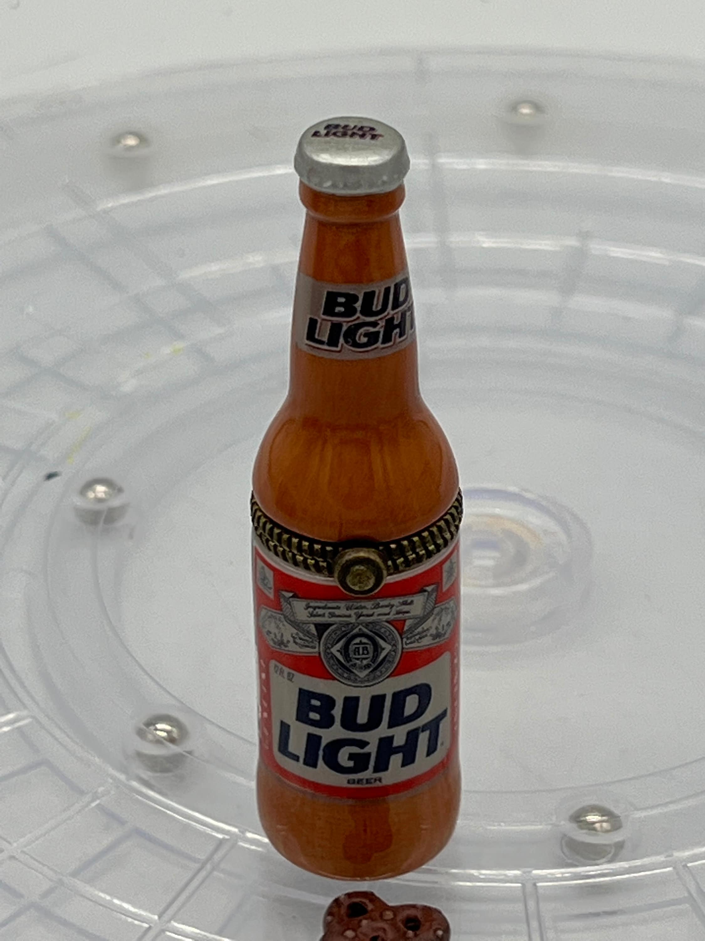 Bud Lite Beer Bottle Porcelain Trinket Box With Pretzel - PHB 2000