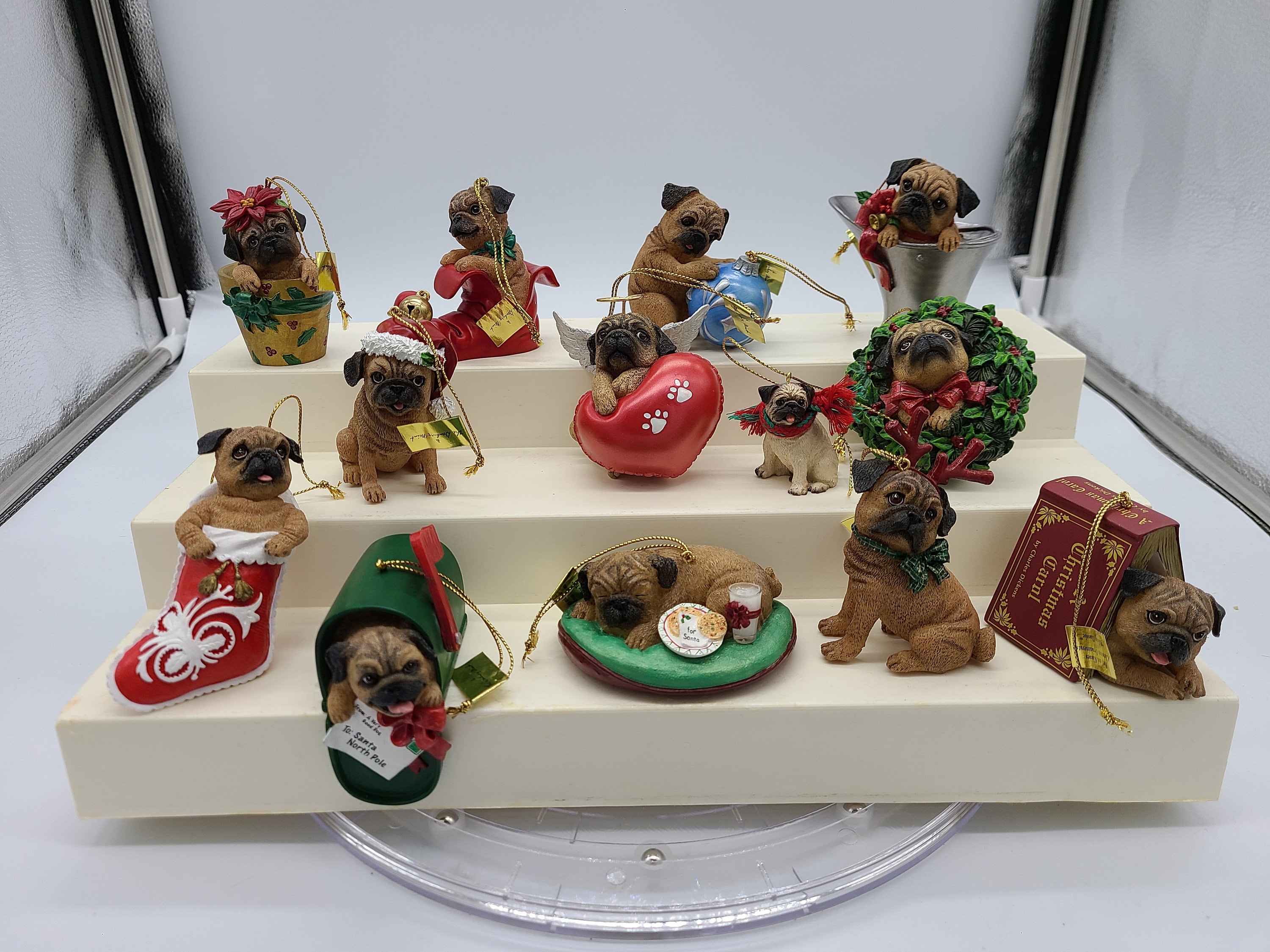アンティーク　クリスマス　パグ置物 Pug Christmas Ornaments by Danbury Mint! Sold Separately! - Etsy