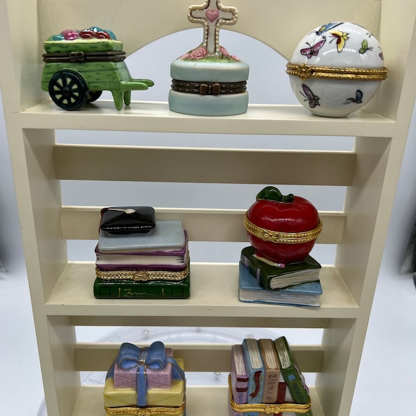 PHB Porcelain Hinged Boxes! Sold Separately! Lilian Vernon Vegetable Cart, Cross, Butterfly Ball, Graduation, Apple with Books and More!