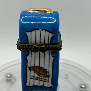 Vintage Blue Birdcage Porcelain Hinged Box.