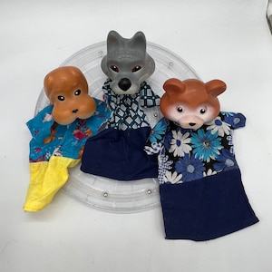 Vintage Animal Hand Puppets: Rubber Head Cloth Body, Set of 5