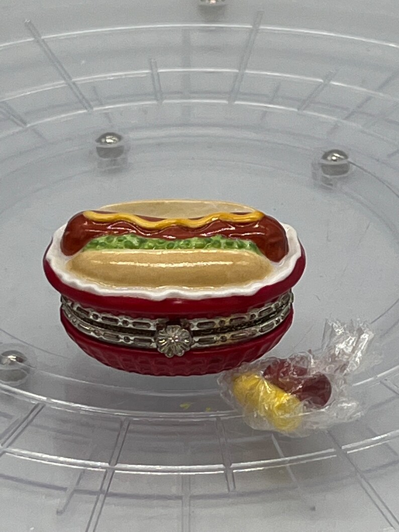 Ball Park Special Hot Dog PHB Porcelain Hinged Box With Ketchup and